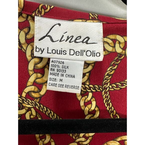 Vintage 80s Linea Women's 100% Silk Red Gold Chain Artsy Print size Medium - Picture 3 of 4
